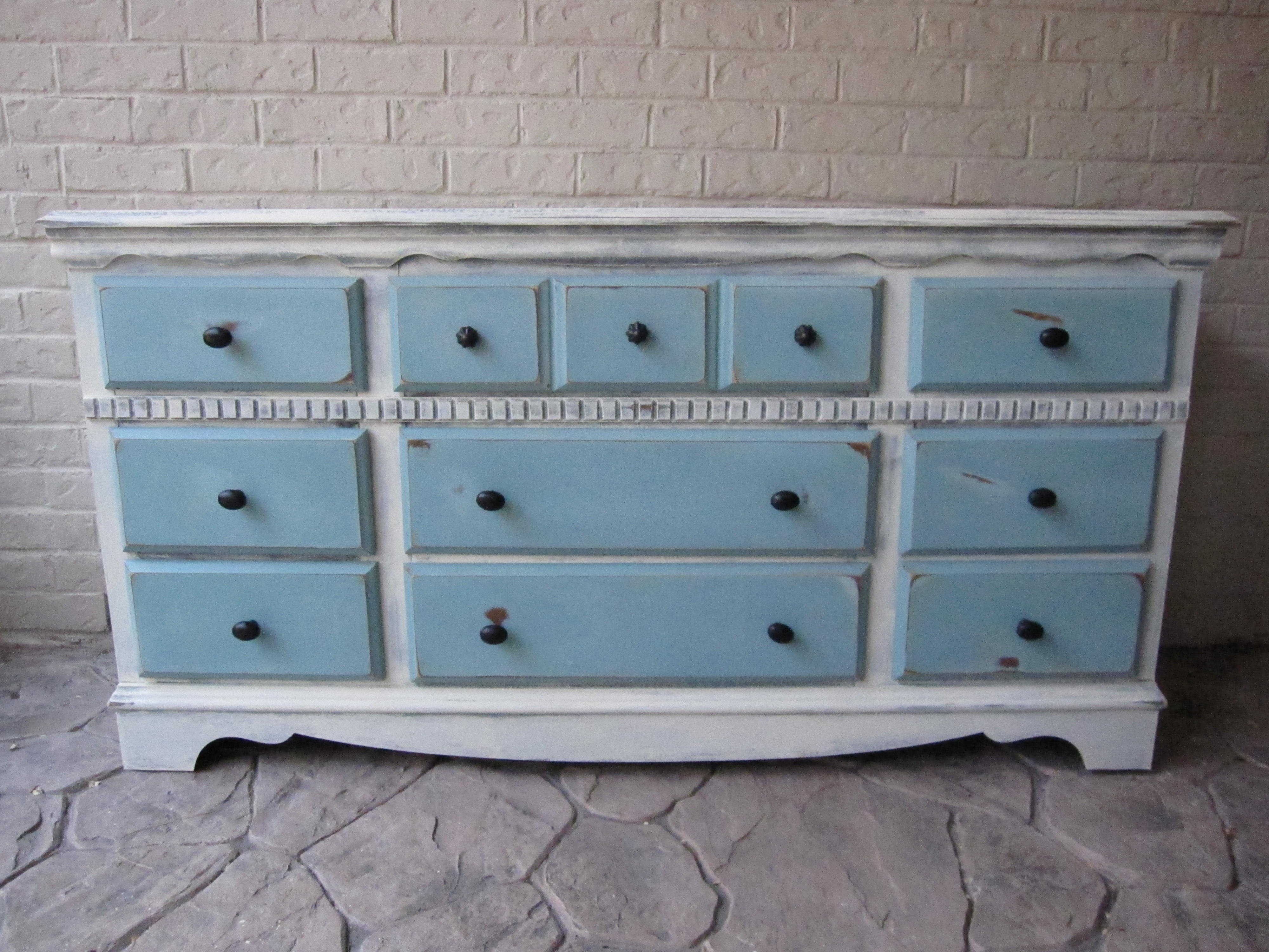 Custom Refinished Dresser Old White Provence Blue Lindauer