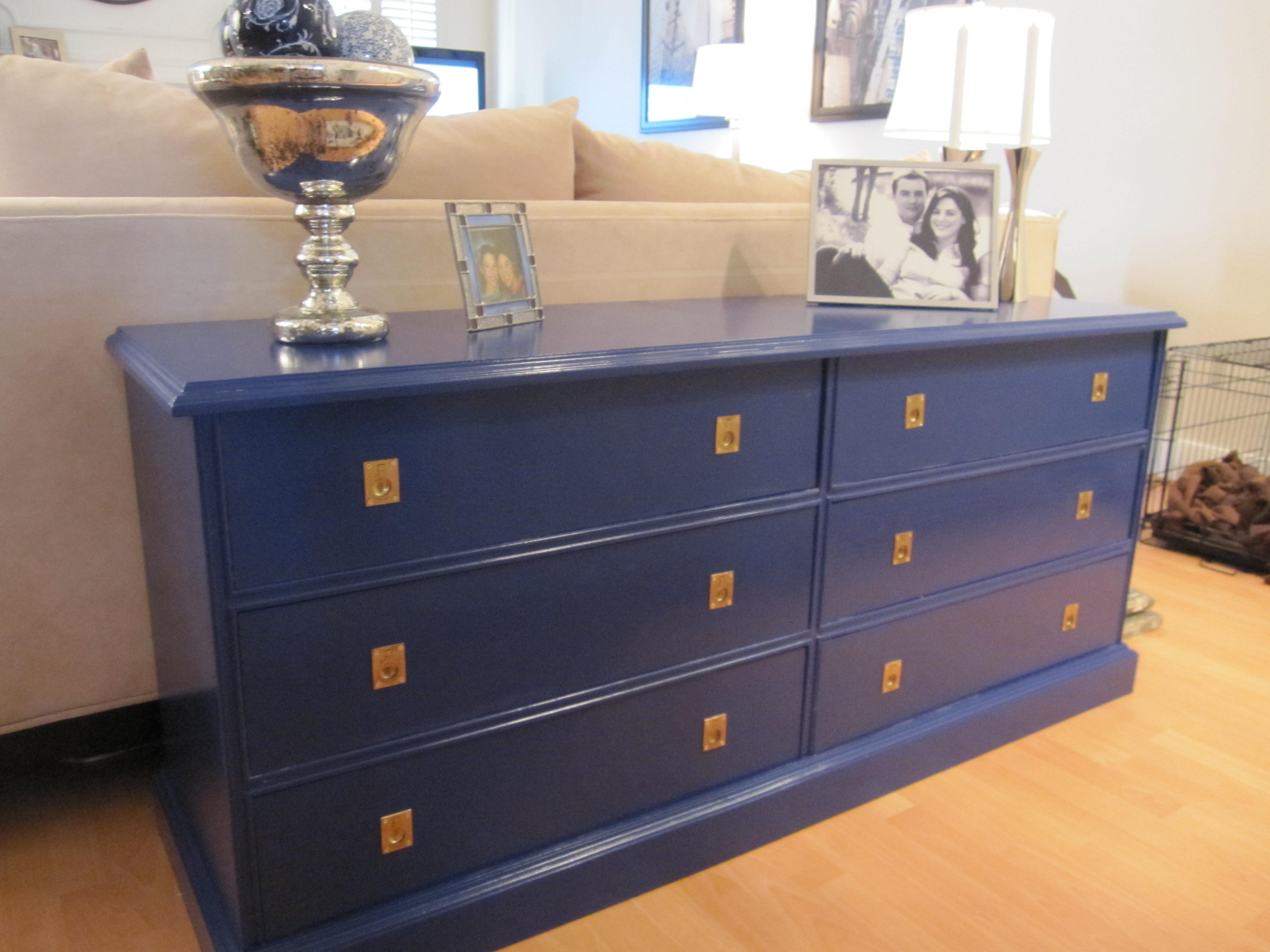 Navy Blue Gold Sofa Table Campaign Style Dresser Lindauer Designs